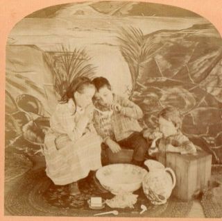 1893 Kids Blowing Bubbles,  " Happy Days ".  B.  W.  Kilburn Stereoview Photos
