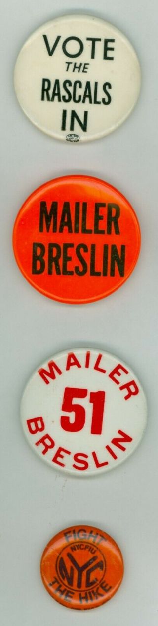 4 Vtg 1969 York Mayor Norman Mailer Political Pinback Buttons Vote Rascals