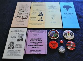 6 Vintage 1980 - 92 Socialist Party Political Campaign Pinback Buttons 5 Pamphlet