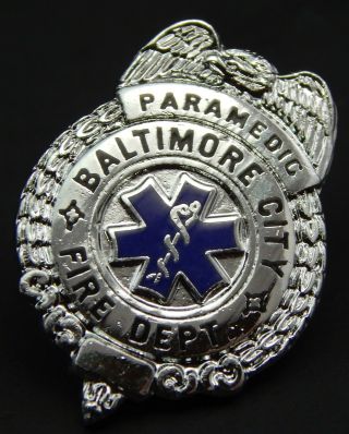 Vntg Mini Badge Orig Baltimore City Fire Department Paramedic Lapel Hat Pin