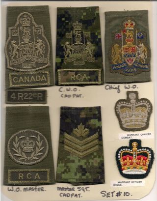 Set 10.  Canadian Forces Insignia.  Warrant Officer Slip - Ons.  Rca.