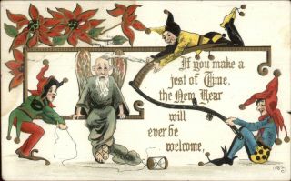 Hbg Griggs Year Father Time Jesters Scythe Hourglass C1910 Postcard