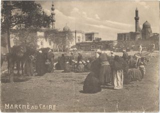 Rare Antique Sepia Photograph 8 1/2 X 6 Pre Ww1 Cairo " Marché Au Caire "