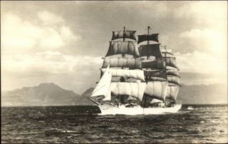 Tall Sailing Schooner Ship Unidentified C1930 Real Photo Postcard