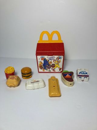Mcdonalds - " Happy Meal Lunch Box - 1989 - Fisher Price ",  7 Plastic Foods