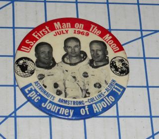 Vintage 1969 Apollo 11 Moon Landing Commemorative Pin Button Vg