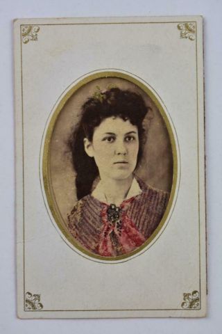 Vintage Cdv Photo Young Woman,  Colored Dress