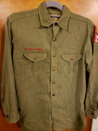 Vintage Boy Scouts Official Uniform Shirt W/patches Janesville Wi Troop 62