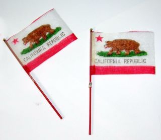 2 Vtg Miniature Silk Flags Republic Of California 1950 