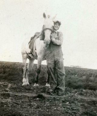 Aa118 Vtg Photo Woman In Overalls Hugging A Horse C Early 1900 