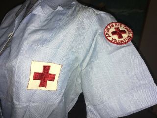 Vintage Hoover 40s 50s AMERICAN RED CROSS Uniform Volunteer Nurse Dress & Hat 3