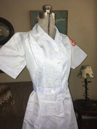 Vintage Hoover 40s 50s AMERICAN RED CROSS Uniform Volunteer Nurse Dress & Hat 5