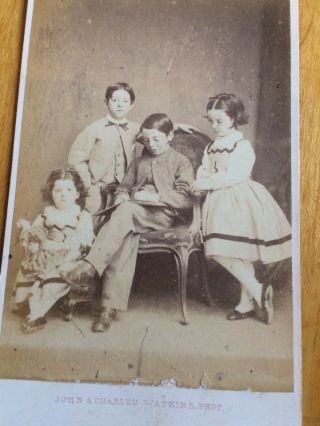 Victorian Cdv Photo,  Small Boy Reading To Younger Siblings