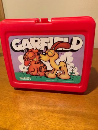 Vintage 1978 Garfield Cartoon Red Plastic Lunch Box 1970s With Thermos 2