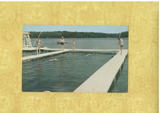 Ct Winsted 1957 July Postcard Swimming At Camp Sequassen Westhills Pond Conn