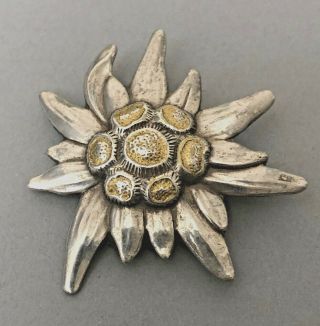 Vintage Austrian Climbing Mountaineering Edelweiss Flower Badge Hat Pin Lapel