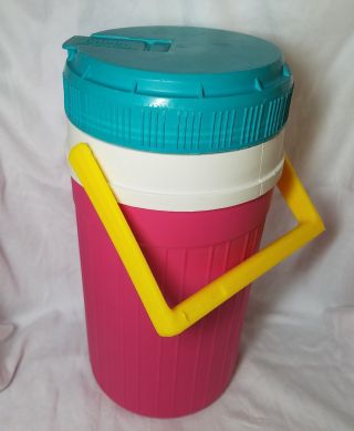 Vintage Igloo Usa Plastic Half Gallon Water Cooler Jug - Pink,  Teal,  & Yellow