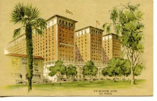 Biltmore Hotel - Art Signed - Los Angeles - California - Vintage Advertising Postcard