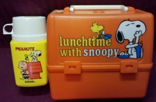 Lunchtime With Snoopy Vintage Lunchbox & Thermos Set By King - Seely