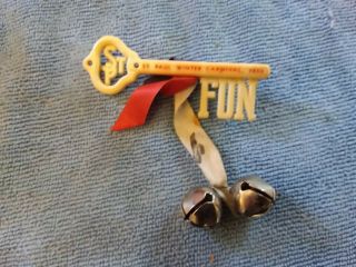 1950 St Paul Winter Carnival Pinback Key Ribbon Bells Pin