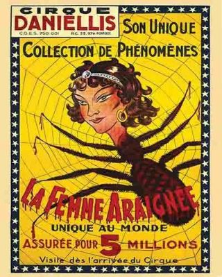 Vintage Antique Rare Spider Girl Freakshow Sideshow Poster 1890 
