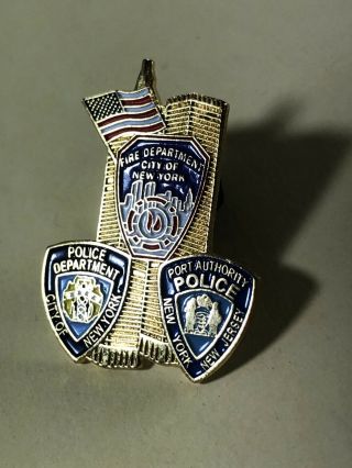 9/11 Commemorative Lapel Pin Nypd/nyfd/port Authority Trade Center Tower