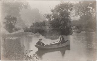 Vintage Postcard - Rppc Man & Womanin Row Boat Real Photo Postcard