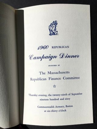 1960 Richard Nixon,  Eisenhower,  Republican Campiagn Dinner Menu,  Program,  Boston 2