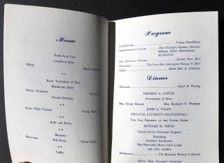 1960 Richard Nixon,  Eisenhower,  Republican Campiagn Dinner Menu,  Program,  Boston 3