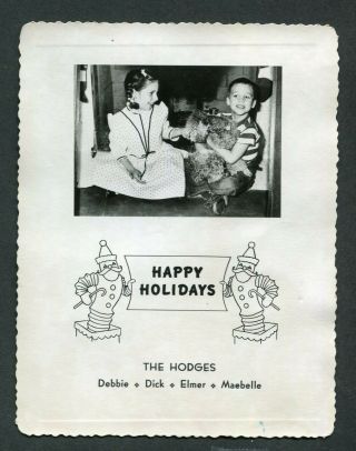 Vintage Photo Christmas Card Boy & Girl W/ Dog Happy Holidays Jack 985027