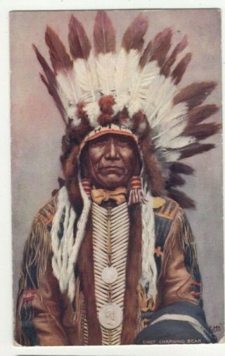 Charging Bear Indian Chief 1907 Tuck Oilette 9131 Postcard Us127