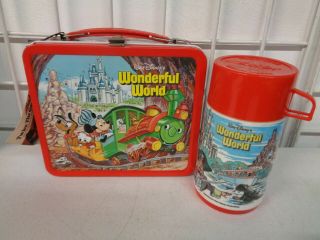 Vintage 1982 Aladdin Walt Disneys Wonderful World On Ice Lunchbox Thermos Tag