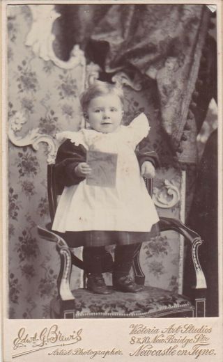 Antique Cdv Photo - Young Child Stood On Chair.  Newcastle Tyne Studio