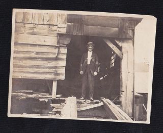 Old Vintage Antique Photograph Man Standing in Wood Building 2