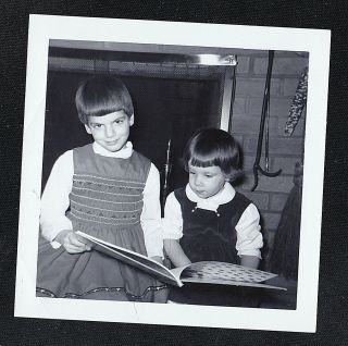 Vintage Antique Photograph Two Adorable Little Girls Reading A Book