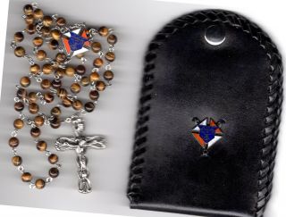 Knights Of Columbus - Black Pouch,  Tiger Eye Rosary