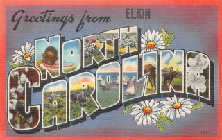 Greetings From Elkin North Carolina Black Americana Large Letter Postcard 1940s