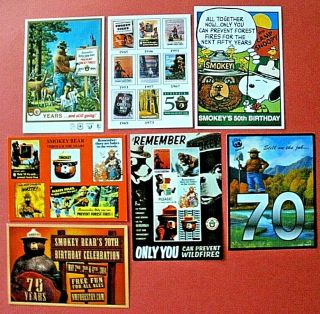 7 Smokey Bear Post Cards,  Through The Years All Different