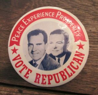 Rare Large 1960 Nixon Lodge Vote Republican Political Button Peace Experience Pr