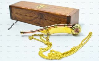 Brass / Copper Boatswain Whistle W/ Box Bosun Call Pipe Nautical Maritime