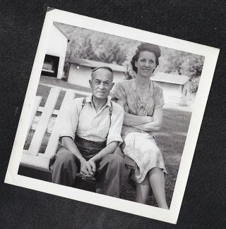 Antique Vintage Photograph Man & Woman Sitting In Chair In Backyard