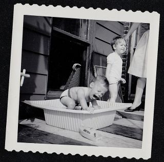 Vintage Photograph Adorable Little Boy Crying In Small Pool
