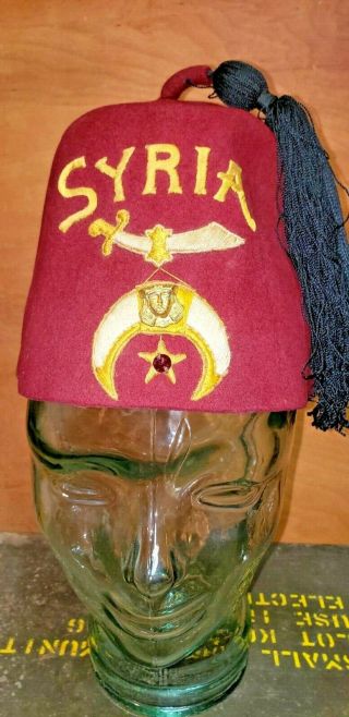 Vintage Mason Freemason Shriner Jeweled Fez Hat Cap Syria Wmh Horstman Phila Pa