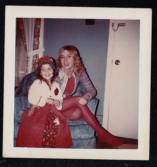 Vintage Photograph Cute Little Girl In Crazy Oufit Sitting With Mom