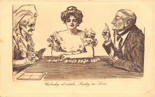 Charles Dana Gibson Girl Lady Plays Old Folks Unlucky At Cards Lucky In Love