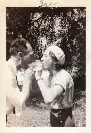 Vintage Photograph Man & Woman Sucking On Same Piece Of Ice 1930s