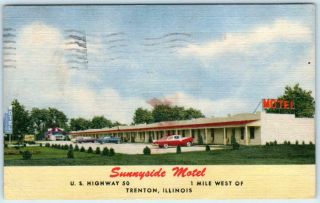 Trenton,  Illinois Il Roadside Sunnyside Motel 1959 Clinton County Postcard