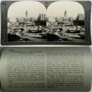 Keystone Stereoview Plaza Congresso,  Buenos Aires,  Argentina 600/1200 Card Set