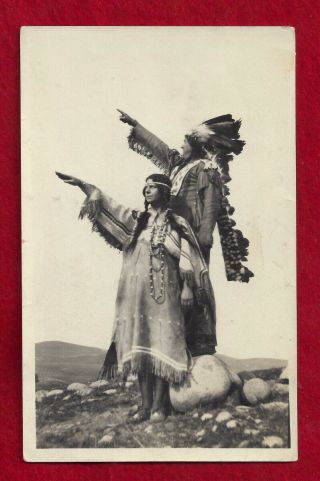 Rppc Indian Chief & Indian Maiden,  Circa 1922 - 1926 From Stamp Box
