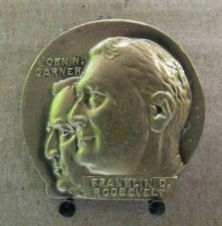 1932 Franklin D Roosevelt / John Garner Jugate Brass Pinback Button Pin